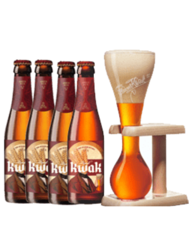 pack 4x33cl of KWAK - PAUWEL brand beer with glass, Belgian Strong Dark Ale style