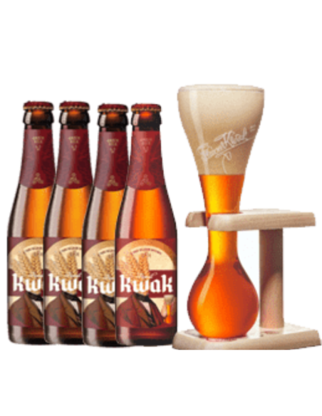 pack 4x33cl of KWAK - PAUWEL brand beer with glass, Belgian Strong Dark Ale style