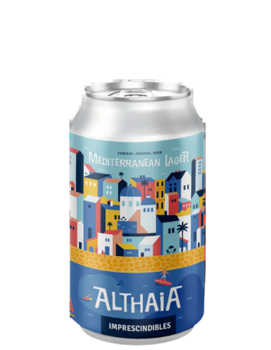 ALTHAIA lata de 33cl de cerveja de marca LAGER, stilo lager