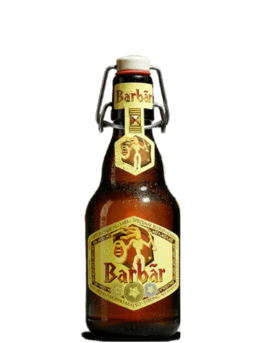 garrafa de 33cl de cerveja da marca BARBAR - BLONDE, estilo Belgian Strong Pale Ale