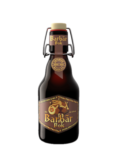 garrafa de 33cl de cerveja da marca BARBAR - BOK, estilo Belgian Strong Dark Ale