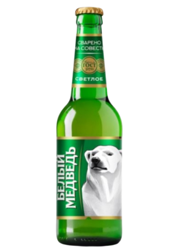 botella 50cl de cerveza de marca BELIY MEDVED - SVETLOE OSO BLANCO VERDE, stilo Pale Lager