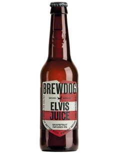 garrafa de 33cl de cerveja da marca ELVIS JUICE IPA, estilo IPA com infusão de toranja