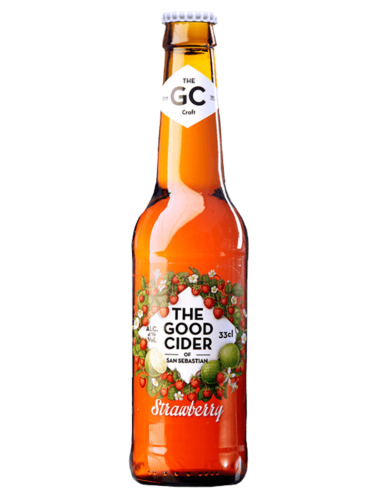 botella 33cl de cerveza de marca THE GOOD CIDER - STRAWBERRY ( Fresa y Lima ), estilo Sidra