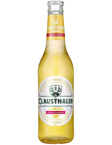 garrafa de 33cl de cerveja da marca CLAUSTHALER - LEMON , estilo frutado (sem álcool)