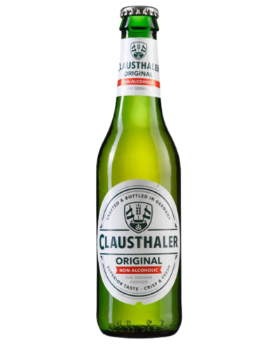 garrafa de 33cl de cerveja da marca CLAUSTHALER - ORIGINAL, estilo Pale Lager (sem álcool)