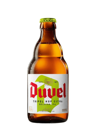 33cl bottle of beer branded DUVEL - TRIPLE HOP CITRA, Belgian IPA style