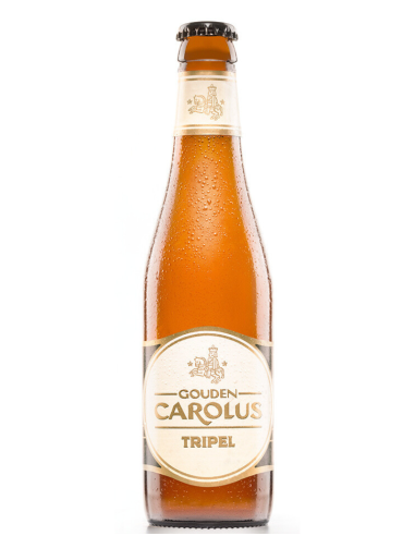 garrafa de 33cl de cerveja de marca GOUDEN CAROLUS - TRIPLE, estilo Triplo Belga