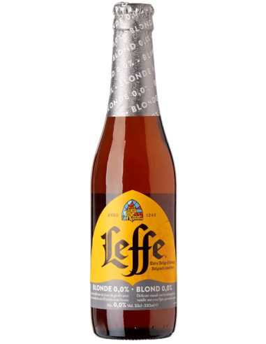 botella 33cl de cerveza de marca LEFFE - 0'0 BLONDE, estilo Belgian Blond Ale (Sin Alcohol)