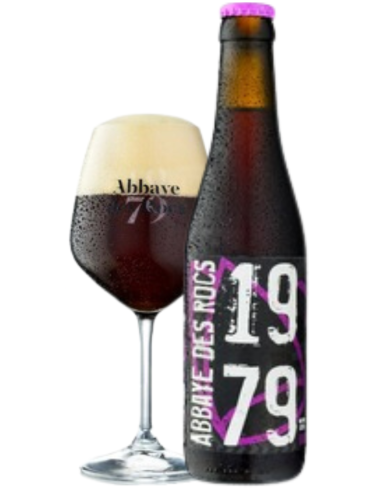 33cl bottle of beer branded l'Abbaye des Rocs with glass, Belgian Strong Dark Ale style
