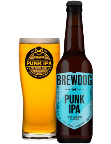 BREWDOG garrafa de 33cl de cerveja com a marca - PUNK IPA com copo, estilo American IPA
