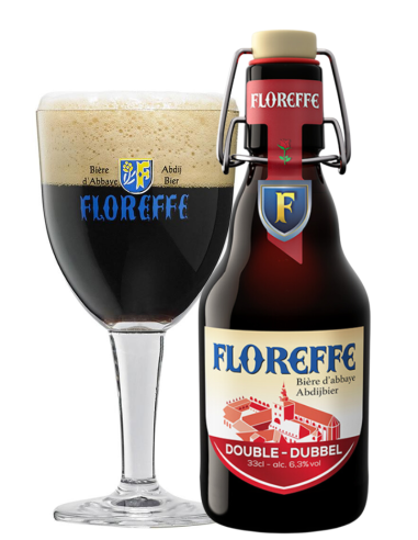 botella 33cl de cerveza de marca FLOREFFE - DOUBLE con copa, estilo Belgian Dubbel