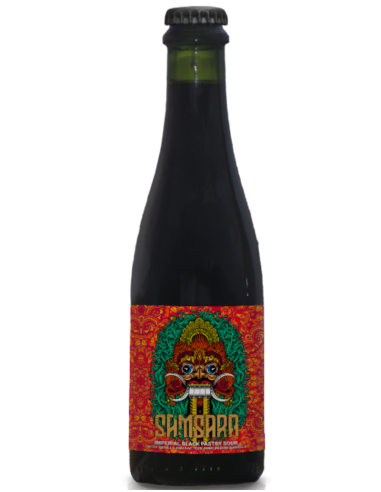 botella 37,5cl de cerveza de marca LA CALAVERA - SAMSARA , estilo Imperial Black Pastry Sour