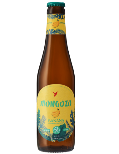 garrafa de 33cl de cerveja da marca MONGOZO - BANANA, estilo Cerveja Exótica (Sem Glúten)