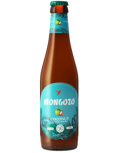 garrafa de 33cl de cerveja da marca MONGOZO - COCONUT (Côco), estilo Cerveja Exótica (Sem glúten)