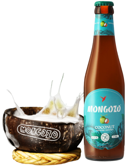 33cl bottle of beer brand MONGOZO - COCONUT (Coconut) with glass, Exotic Beer style (Gluten Free)