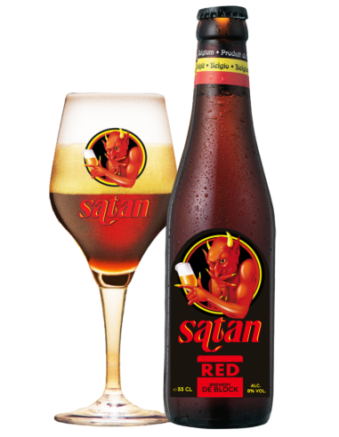 33cl bottle of beer brand SATAN - RED with glass, style Belgian Strong DARK Ale