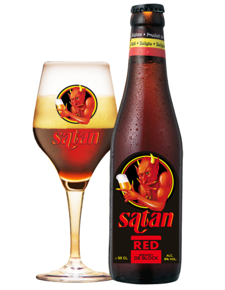 33cl bottle of beer brand SATAN - RED with glass, style Belgian Strong DARK Ale