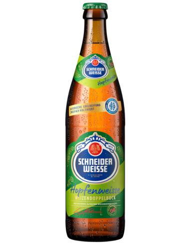 garrafa de 50 cl de cerveja da marca SCHNEIDER - TAP 5 HOPFENWEISSE, estilo Weizen Doppelbock