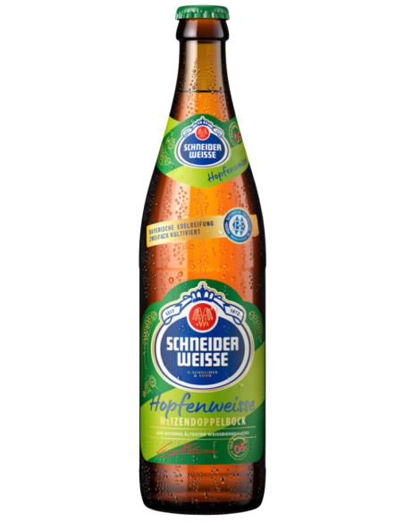 50cl bottle of SCHNEIDER brand beer - TAP 5 HOPFENWEISSE, style Weizen Doppelbock