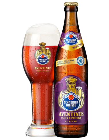50cl bottle of SCHNEIDER brand beer - TAP 6 AVENTINUS with glass, style Weizen Doppelbock