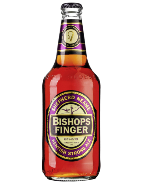 botella 50cl de cerveza de marca SHEPHERD NEAME - BISHOPS FINGER, estilo English Strong Bitter