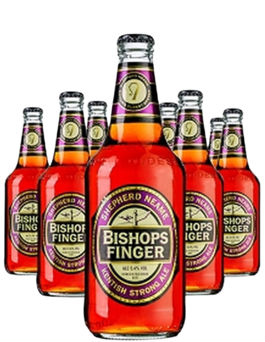 8 botellas 50cl de cerveza de marca SHEPHERD NEAME - BISHOPS FINGER, estilo English Strong Bitter