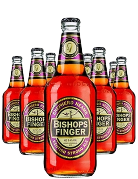 8 botellas 50cl de cerveza de marca SHEPHERD NEAME - BISHOPS FINGER, estilo English Strong Bitter