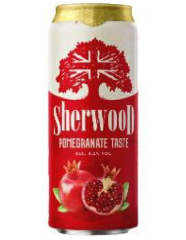 lata de 44cl de cerveja da marca SHERWOOD - POMEGRANATE TASTE (Romã), estilo Cerveja e Fruta