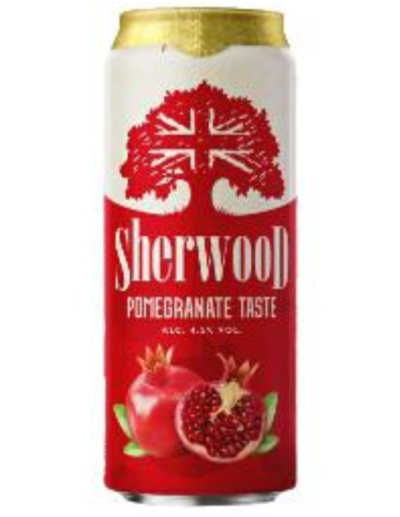 lata de 44cl de cerveja da marca SHERWOOD - POMEGRANATE TASTE (Romã), estilo Cerveja e Fruta