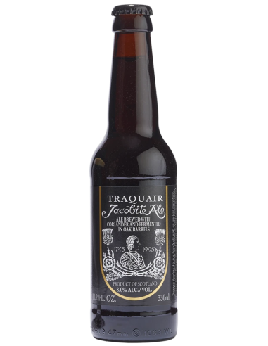 garrafa de 33cl de cerveja da marca TRAQUAIR - JACOBITE ALE, estilo Scotch Ale Wee Heavy