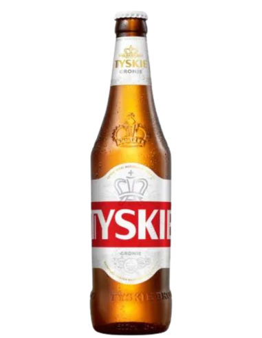 botella 50cl de cerveza de marca TYSKIE - GRONIE, estilo European Pale Lager