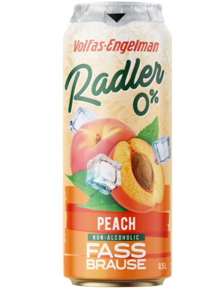 garrafa de 50cl de cerveja da marca VOLFAS ENGELMAN - PEACH (PECHE), estilo Radler (sem álcool)