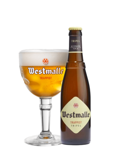 33cl bottle of beer brand WESTMALLE - TRIPEL TRAPPIST with glass, Belgian Triple style