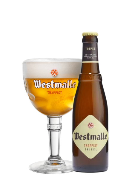 33cl bottle of beer brand WESTMALLE - TRIPEL TRAPPIST with glass, Belgian Triple style