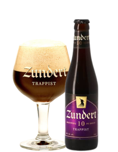 33cl bottle of beer brand ZUNDERT - 10 TRAPPIST with glass, Belgian Quadruple style