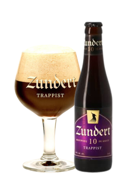33cl bottle of beer brand ZUNDERT - 10 TRAPPIST with glass, Belgian Quadruple style