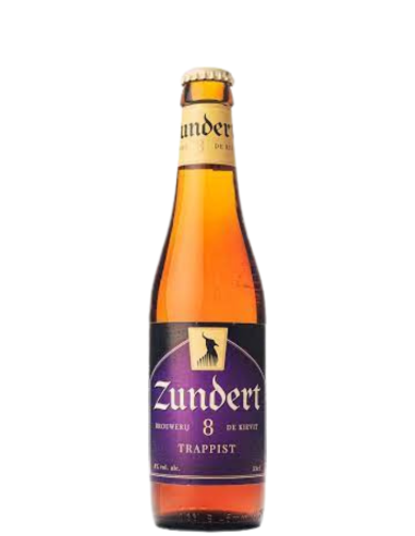 garrafa de 33cl de cerveja da marca ZUNDERT - 8 TRAPPIST, estilo Belgian Strong Dark Ale