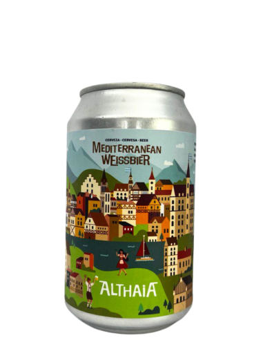 ALTHAIA lata de 33cl de cerveja da marca WEISSBIER, estilo Wheat Hefeweizen