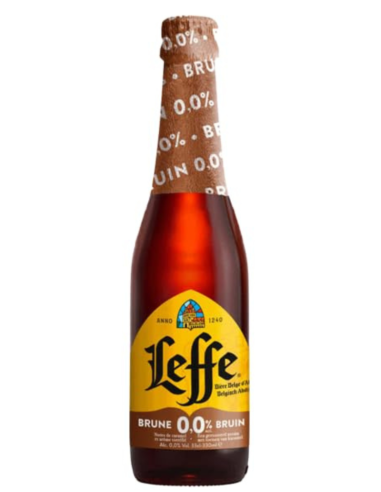 botella 33cl de cerveza de marca LEFFE - 0'0 BRUNE, estilo Belgian Dark Ale (Sin Alcohol)