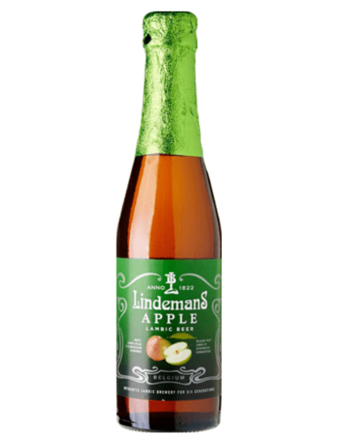 garrafa de 33cl de cerveja da marca LINDEMANS - APPLE, estilo Lambic Fruity