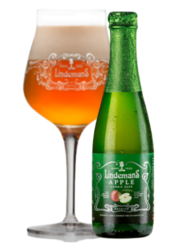 33cl bottle of beer brand LINDEMANS - APPLE with glass, Lambic style Fruits