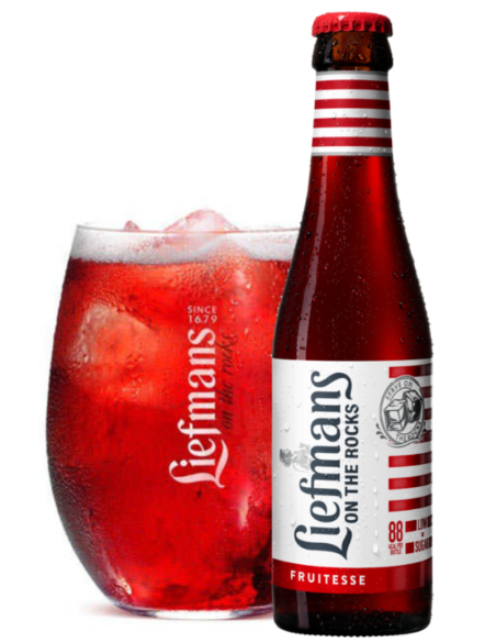 33cl bottle of LIEFMANS- ON THE ROCK FRUITESSE brand beer with glass, Fruit Beer style (Red fruits)