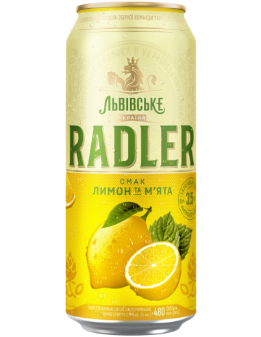 lata de 48cl de radler da marca LVIVSKE - RADLER LEMON & MINT, estilo Radler