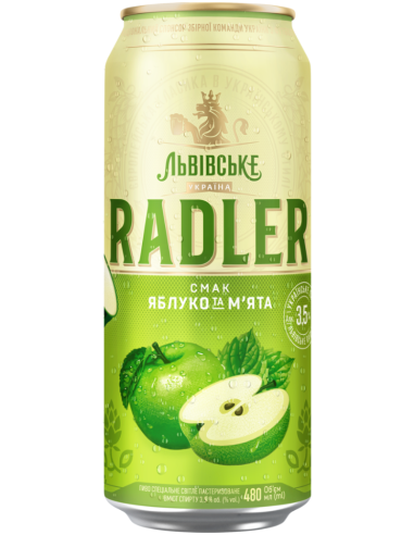 48cl can of LVIVSKE brand beer - RADLER APPLE & MINT, Radler style