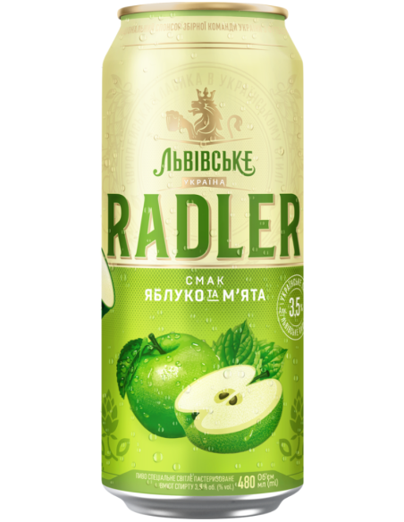 lata de 48cl de cerveja da marca LVIVSKE - RADLER APPLE & MINT, estilo Radler