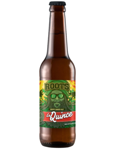 botella 33cl de cerveza de marca LA QUINCE - ROOTS, estilo Amber Ale (Sin Gluten)