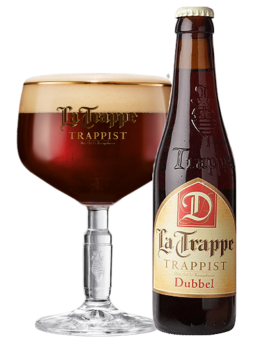 33cl bottle of beer brand LA TRAPPE - DUBBEL with glass, Belgian Dubbel style
