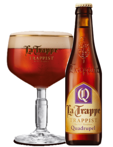 33cl bottle of beer brand LA TRAPPE - QUADRUPEL with glass, Belgian Quadruple style