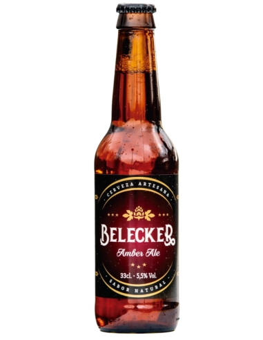 botella 33cl de cerveza de marca BELECKER - AMBER ALE , stilo Red Ale